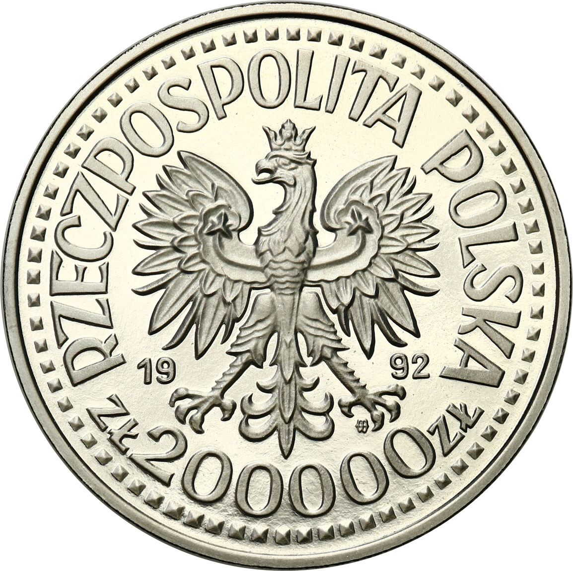 PRL. PRÓBA Nikiel 200 000 złotych 1992 - Władysław Warneńczyk - popiersie